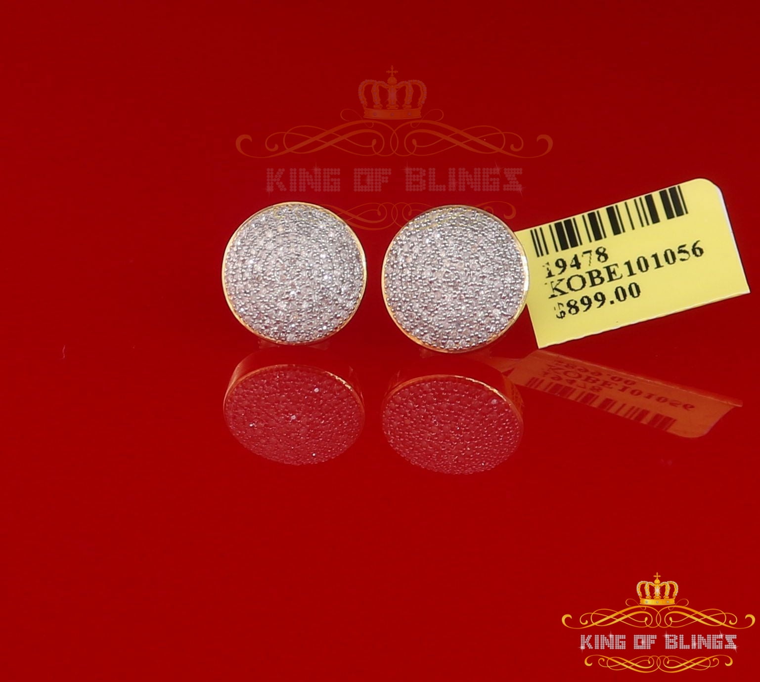King of Bling's 925 Sterling Silver Yellow Hip Hop 0.66ct Diamond Men's/ Women's Stud Earrings