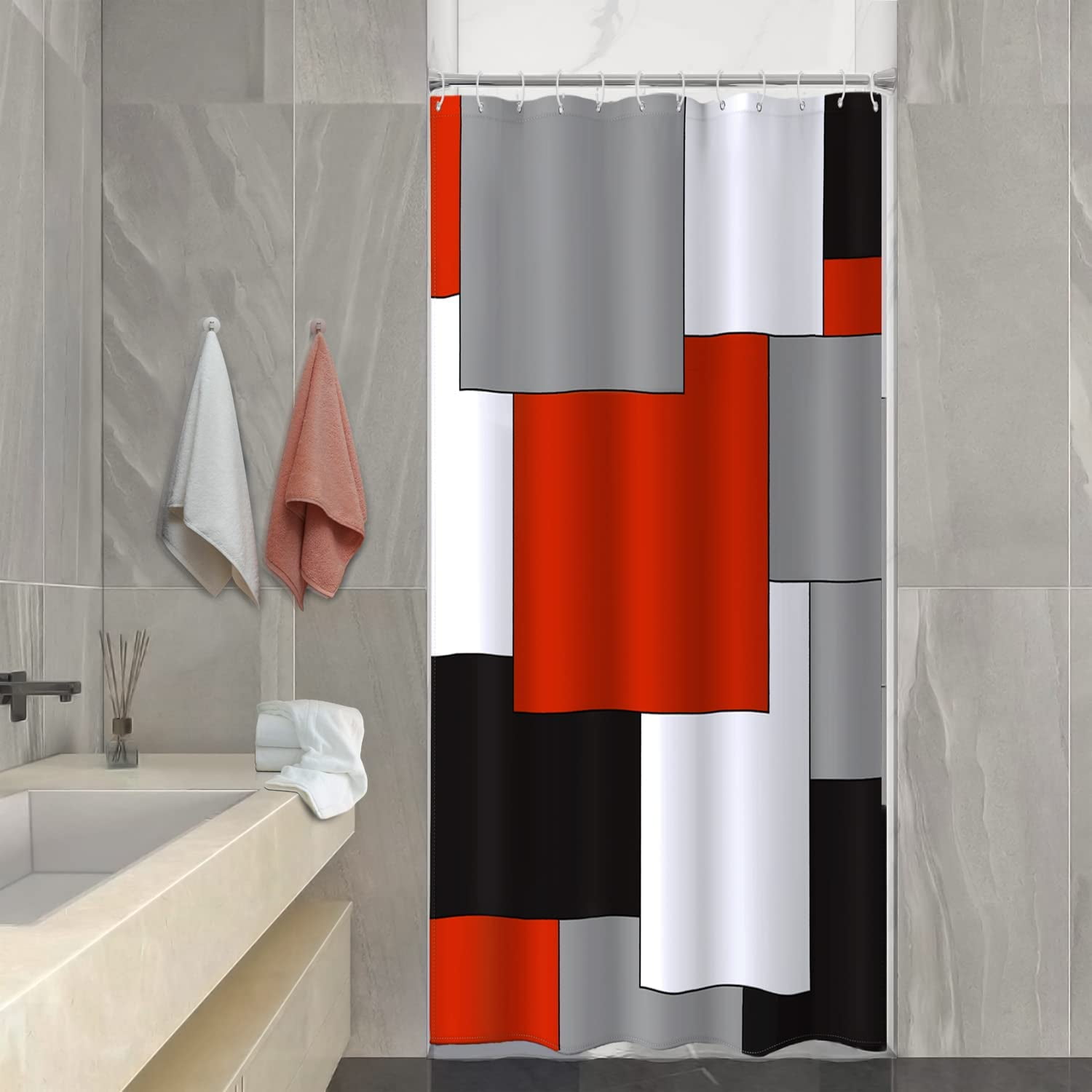 Small Stall Shower Curtain 36 Inch Shower Curtain Set with 6 White