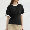 thumbnail image 2 of MIXUE Womens Summer Tops Summer Solid Color Casual Fashion Loose Matching Round Neck Short Sleeve Pullover Tshirts Streetwear,Black,XXL, 2 of 5