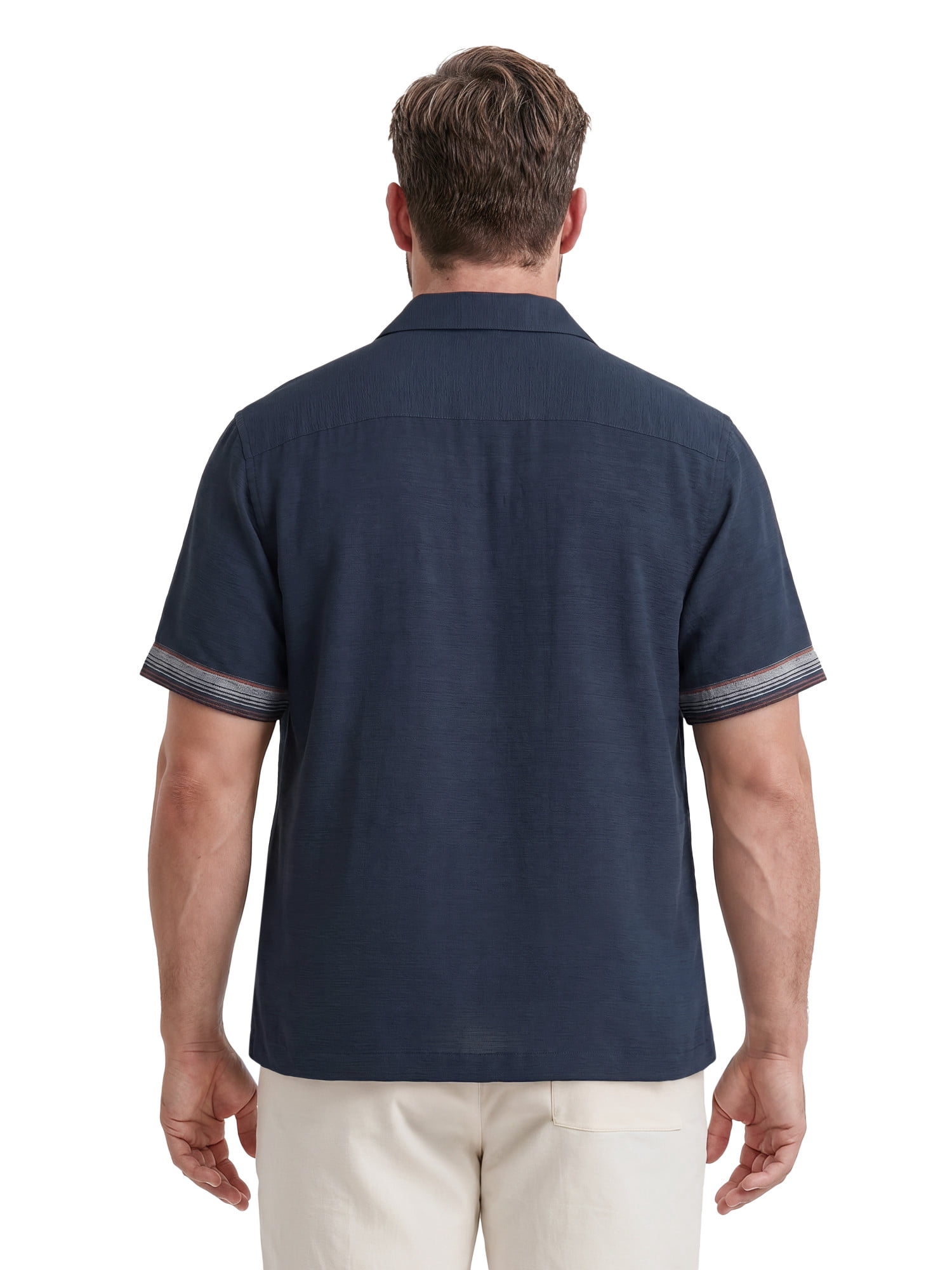 Havanera Men’s and Big Men's Horizontal Panel Print 100% Viscose Short Sleeve Shirt, S-5XL