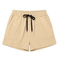 thumbnail image 5 of Cagogo Women's High Waisted Drawstring Shorts with Pockets Quick Dry Casual Loose Sport Shorts Summer Beach Work Lounge Athletic Shorts, Khaki L, 5 of 5