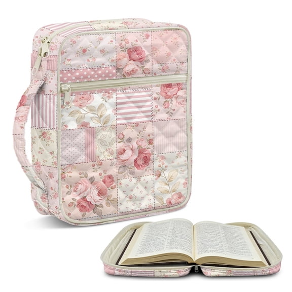 ZUXONGSY Pink Rose Print Bible Cover Case for Women Large Bible Carrier Multifunctional ChuZU Bag with Handle Scripture Bag for Daily Use