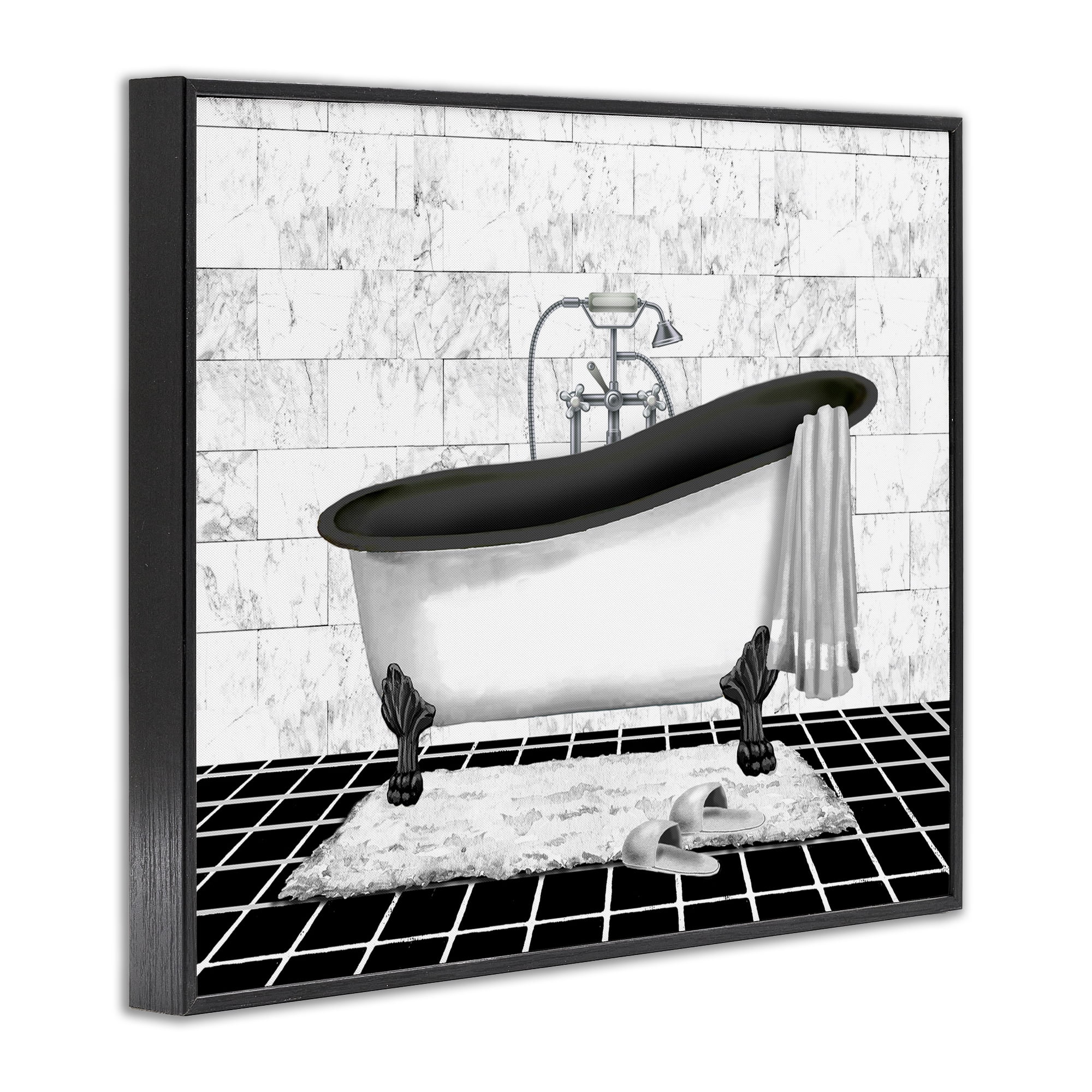 Stupell Industries Marble Pattern Bath Typography Painting Black Framed Art Print Wall Art, 30 x 24