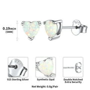 ChicSilver Sterling Silver Heart White Opal Stud Earrings Hypoallergenic Birthday Jewelry Gifts for Women