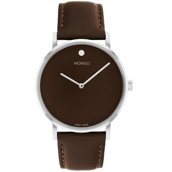 Movado Signature 0608099 Brown Dial Brown Leather Strap 40MM Womens Watch