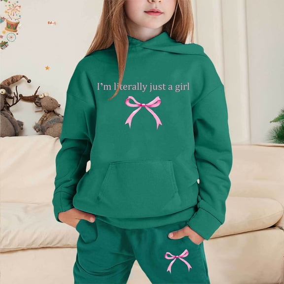 LIUYUNNN Kids Sweatsuit Set for Girls 2PC Long Sleeve Solid Color Dark Green Pullover Hoodie Sweatpants Set Fall Clothes Clothes for Boys 8-9 Years Boys Girls Fall and Winter Outfits