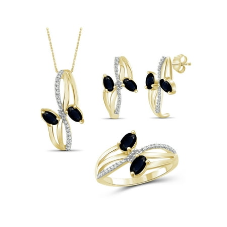 Gold Sapphire Set (JewelersClub 2 1/2 Carat T.G.W. Sapphire And White Diamond Accent 14k Gold Over Silver 3-Piece Jewelry)