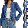 thumbnail image 6 of Oksale Women's Ruffled Denim Jackets Trendy Open Front Crop Cardigan Cozy Long Sleeve Jean Jacket Fall Going Out Tops Dark Blue M, 6 of 9