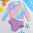 thumbnail image 2 of TOWED22 Toddler Baby Girls Swimsuit Long Sleeve Bathing Suit Rash Guard Swim Suit Bikini Set UPF 50+ Purple,5-6 Y, 2 of 5