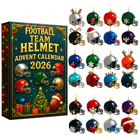 Football Team Helmet Advent Calendar 2026, 24 Pcs Football Helmet‑Shaped Acrylic Ornaments, Christmas Countdown Blind Box Set, Xmas Surprise Gifts for Sports Fans