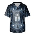 thumbnail image 5 of Domuza Halloween Scrubs for Men Top Funny Horror Print V-Neck Short Sleeve Nursing Uniform Shirts Comfy Soft Relaxed Fit Medical Scrub Tops L, 5 of 5