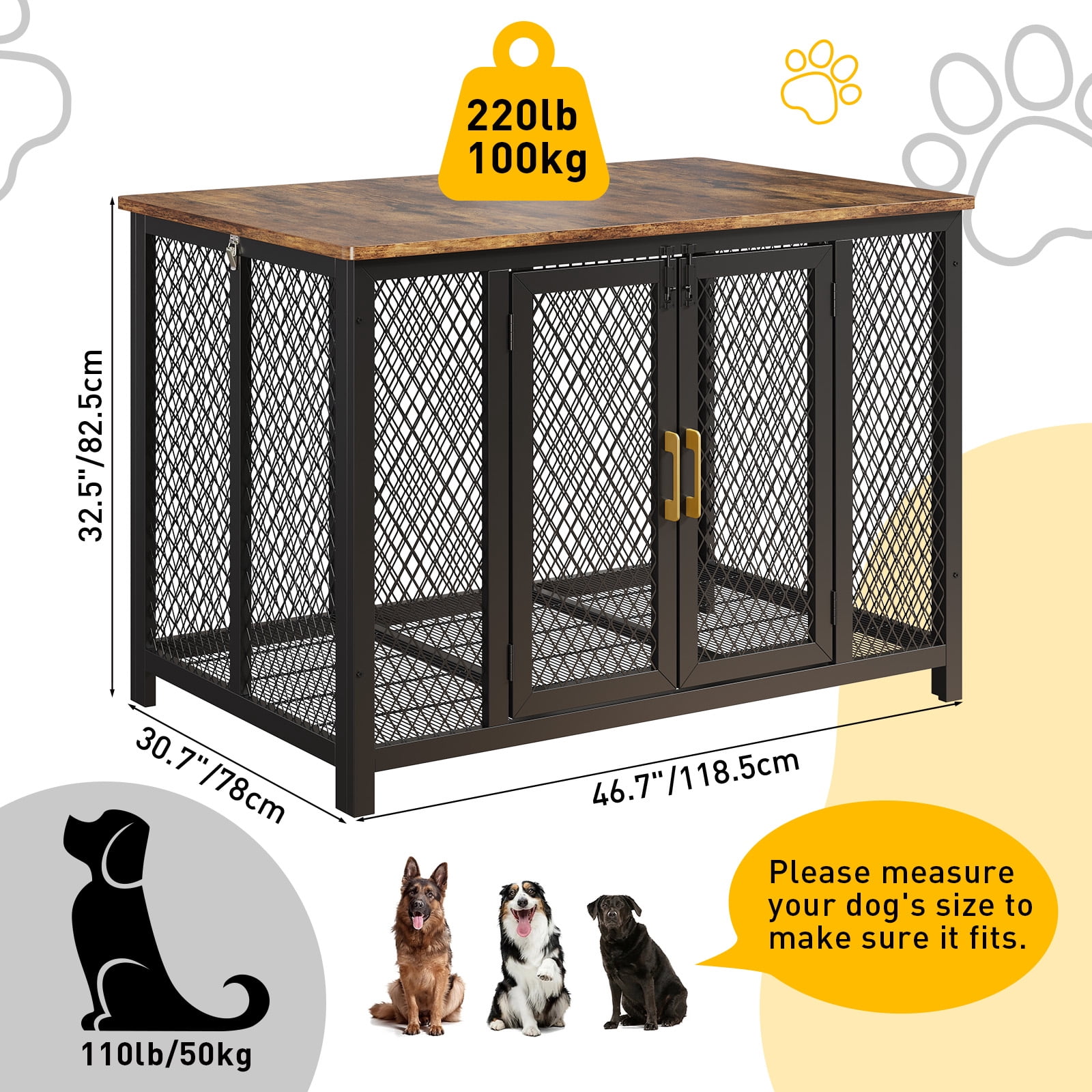 48" Flip-Top Dog Crate Furniture, Heavy Duty End Table Kennel for Dogs Up to 100 Lbs, Rustic Brown
