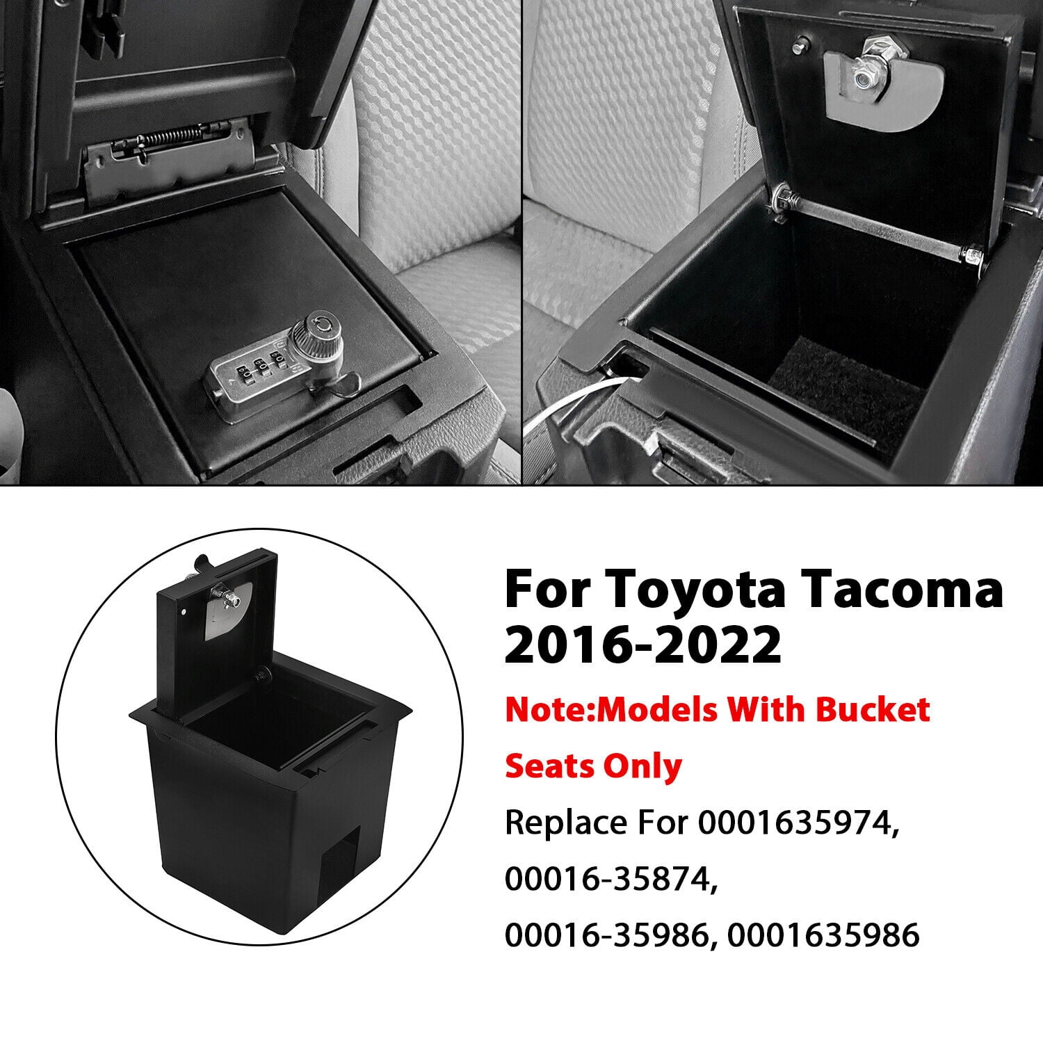 Kojem Center Console Gun Safe Storage Box Lock Console Safe Vault Compatible with 2016-2021 Toyota Tacoma Replacement for 00016-35986 17 18 19 20
