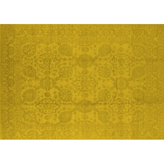 Ahgly Company Machine Washable Indoor Rectangle Oriental Yellow Traditional Area Rugs, 6' x 9'