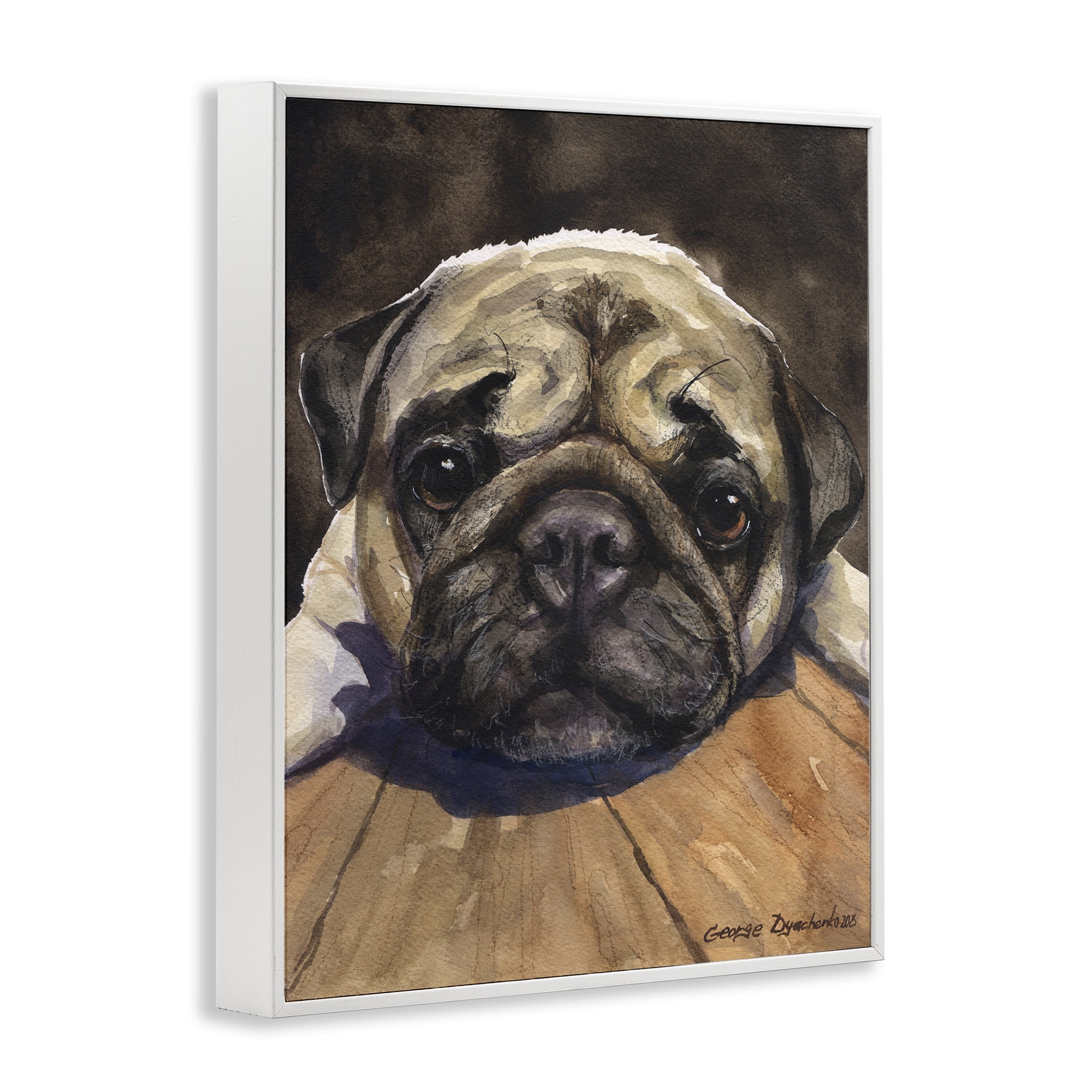 Stupell Industries Pug Soulful Portrait White Framed Giclee Art, design by George Dyachenko