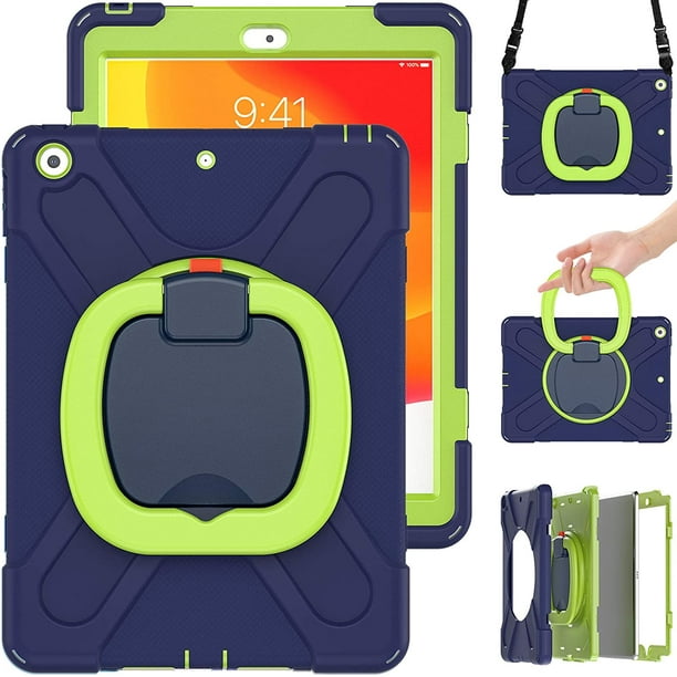 Funda para iPad Air2 iPad 5 iPad 6 6ª/5ª Gen 9.7'' Soporte Giratorio 360° con Correa para el Hombro, Asa, Soporte para Lápiz, Resistente, a Prueba de Golpes, Funda Protectora de Silicona