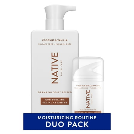 Native Coconut Facial Cleanser and Moisturizer Bundle, Normal to Dry Skin Types