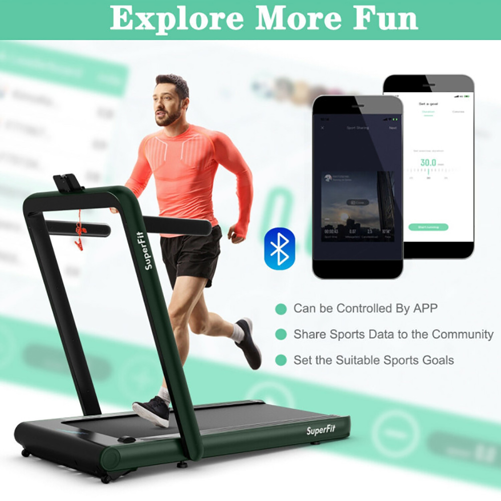 Spaco 4.75HP 2 In 1 Folding Treadmill with Remote APP Control-Green, Home Fitness Equipment for Walking & Running , Cardio Exercise Machine, Preset and Adjustable Programs