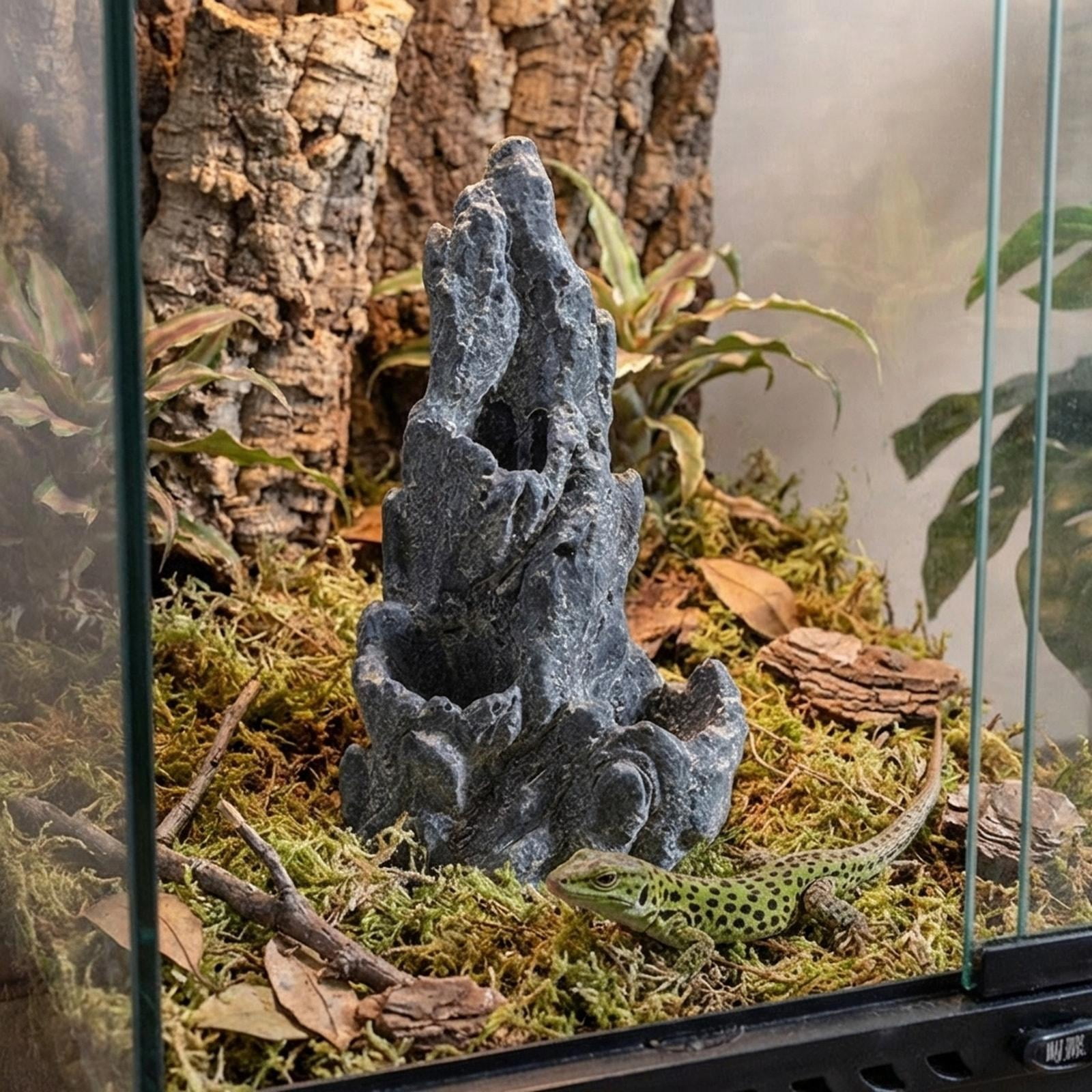EHJRE Reptile Artificial Rock Cave Reptile Landscape Decoration Rock Rockery Ornament Landscaping Model for Bearded Dragon Tortoise Black