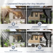 NETAJE 12x20 Hardtop Louvered Pergola, Aluminum Outdoor Pavilion with Adjustable Louvered Roof & Drainage System, Permanent Gazebo with Curtains and Netting for Patio, Garden, Decks