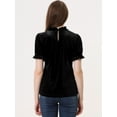 thumbnail image 3 of Camisa con cuello de volantes para mujer Blusa de terciopelo de manga corta Negro XS, 3 of 5