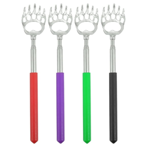 Unique Bargains 4 Pcs Extendable Bear Claw Stainless Steel Back Scratcher Red Green Purple Black
