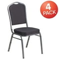 thumbnail image 6 of Emma + Oliver 4 Pack Crown Back Stack Banquet Chair in Black Pattern Fabric - Silver Vein Frame, 6 of 12