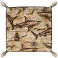 thumbnail image 2 of Women Girls Leather Square Dish Trinket Plate Jewelry Tray for Mothers Day Birthday Gift, Sharks Vintage Map Pattern, 2 of 6