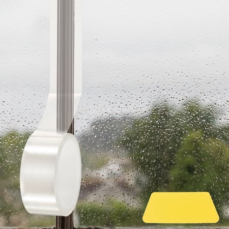 Window Weather Sealing Tape 2 Inch x 16.4 ft Clear Weather Stripping Residue-Free Window Insulation Tape for Doors Bathroom Glass Gaps (31.5mil Thick)