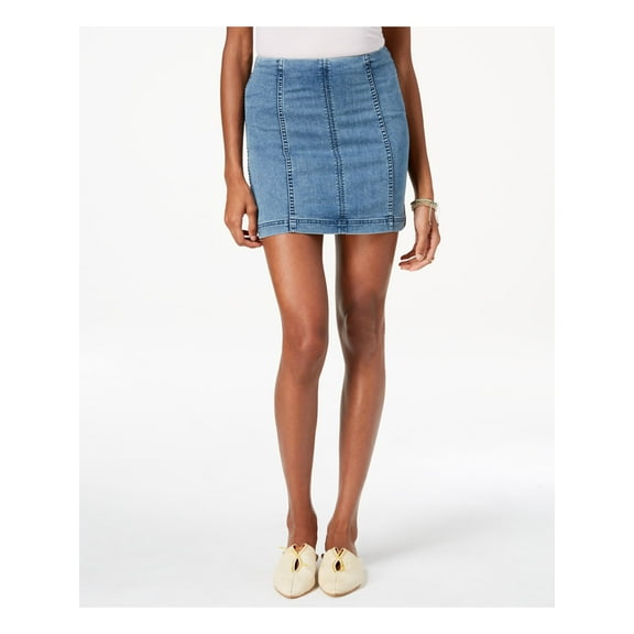 FREE PEOPLE Womens Blue Zippered Mini Body Con Skirt Size: 12