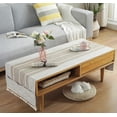 thumbnail image 1 of Nappe, Nappes pour Tables Rectangulaires Rustiques de Ferme, Housse de Table Basse en Coton Lin Imperméable avec Poches et Pompon Décoration de Table Basse de Salon-R-20 x 57 Pouces, 1 of 7