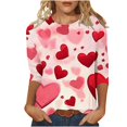 thumbnail image 2 of HaoXianJian Womens Valentines Day Outfit,Valentines Day Womens Tops 2025 Trendy 3/4 Length Sleeve Shirts Cute Heart Print Tee Shirts Fashionable Casual top Size 2X, 2 of 5