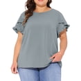 thumbnail image 2 of DARING DIVA Women's Plus Crew Neck Ruffle Blouse 1X Gray Blue, 2 of 6