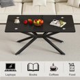 thumbnail image 5 of KATBOC Rectangle Modern Coffee Table, Tempered Glass Top and Metal Tubular Leg for Living Room,39.37”Lx23.62”Wx16.93”H(Black Top&Black Legs), 5 of 8