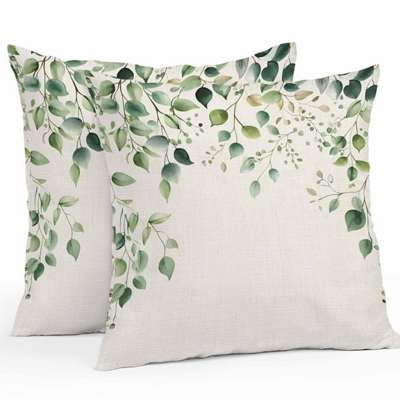 Green Eucalyptus Leaf Outdoor Pillow Covers Pack of 2 Country Watercolor Plant Waterproof Throw Pillow Covers Decorative Cushion Cases for Patio Garden Tent Balcony Couch 24x24 inch