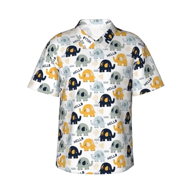 Balery Cute Elephant Camisas hawaianas de manga corta para hombre, camisas playeras de corte holgado, camisas de vacaciones con botones,Medium
