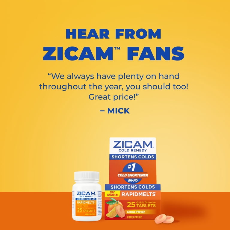 Zicam Cold Remedy Zinc RapidMelts, Citrus Flavor, Homeopathic Cold