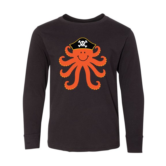 Inktastic Pirate Octopus Kids Funny Long Sleeve Youth T-Shirt