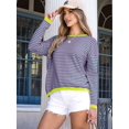 thumbnail image 4 of Womens Sweaters Long Sleeve Crew Neck Color Block Striped Casual Knitted Pullover Tops Pink Blue M, 4 of 7