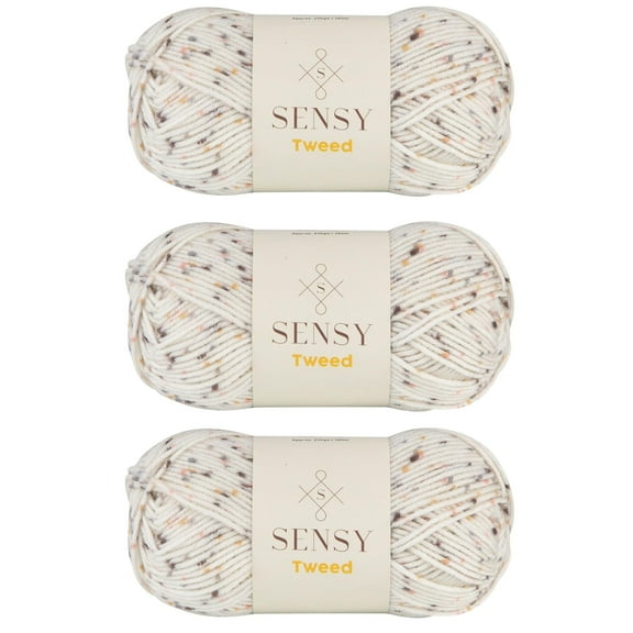 3 Skeins of Sensy Tweed Yarn, 3.5 oz, 214 Yards, Gauge 4 Medium (White)