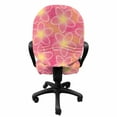 thumbnail image 3 of Floral Office Chair Slipcover, Pattern with Dotted Flower of Plumeria Frangipani Exotic Blossom Pointillism, Protective Stretch Decorative Fabric Cover, Standard Size, Pink Yellow White, by Ambesonne, 3 of 5