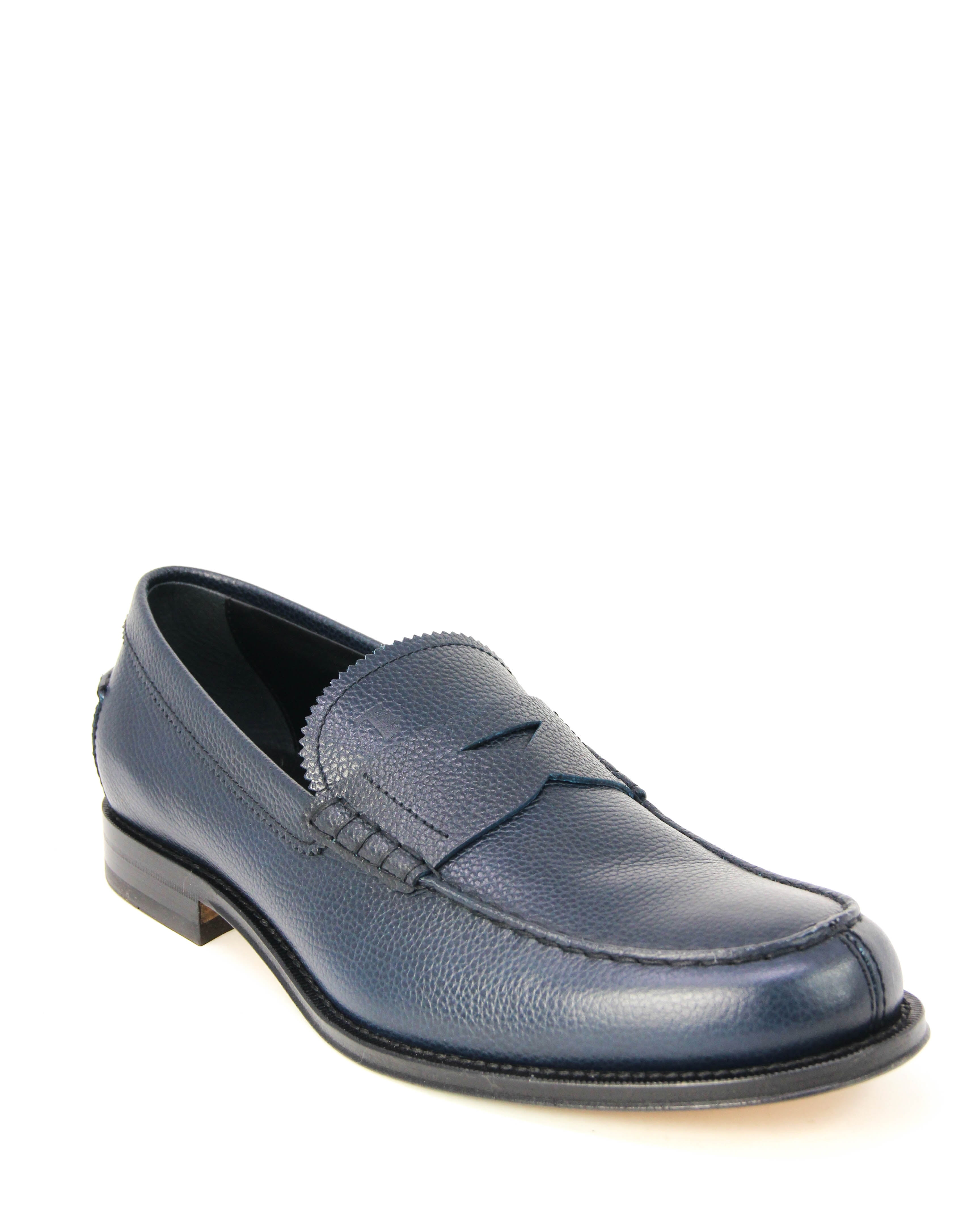 blue leather moccasins