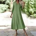 thumbnail image 3 of Generic Womens Cotton Linen Long Dresses V Neck 3/4 Sleeve Boho Maxi Dress Casual Spring Solid Beach Vacation Sundress, 3 of 7