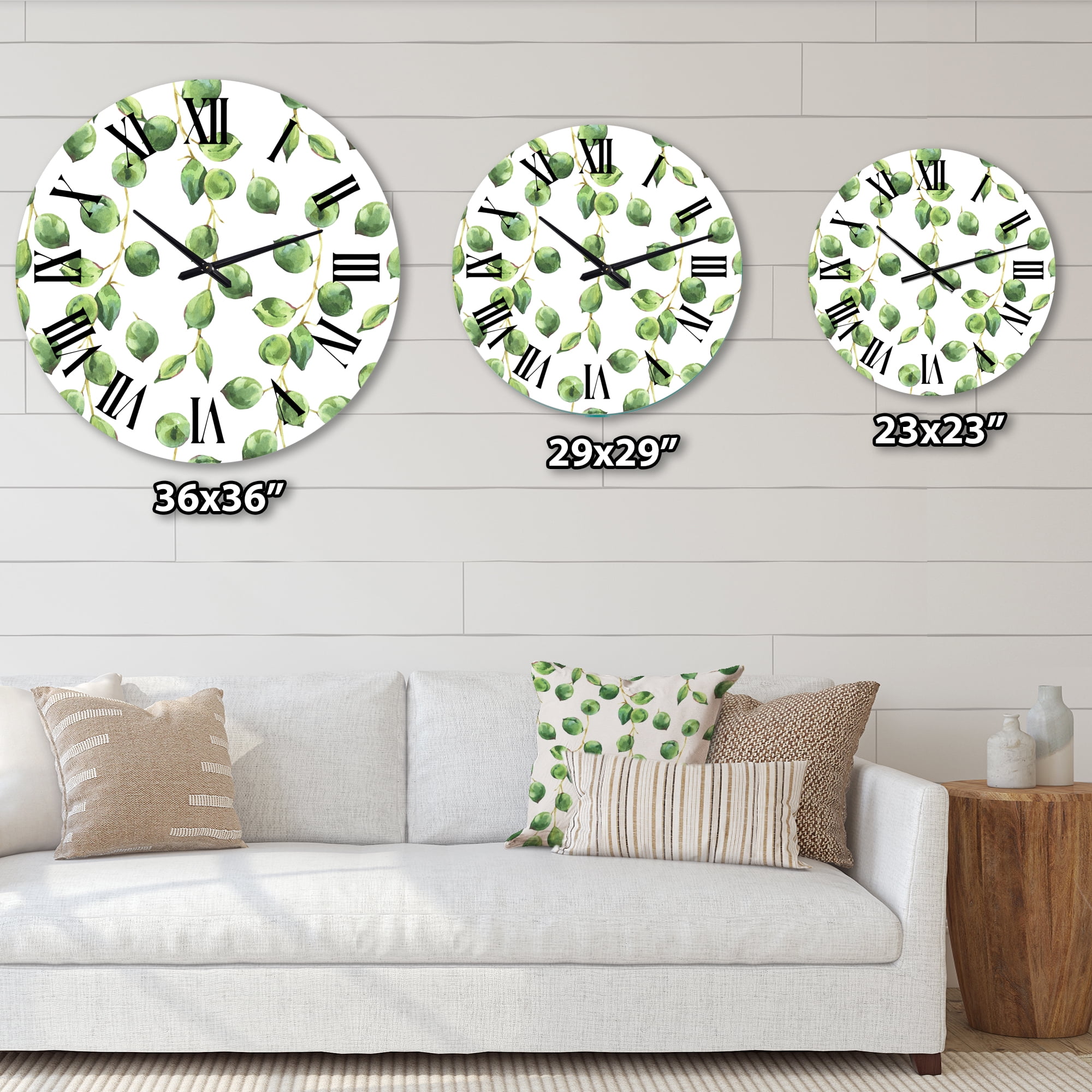 Designart 'Tropical Green Leaves Patern' Tropical Wall Clock