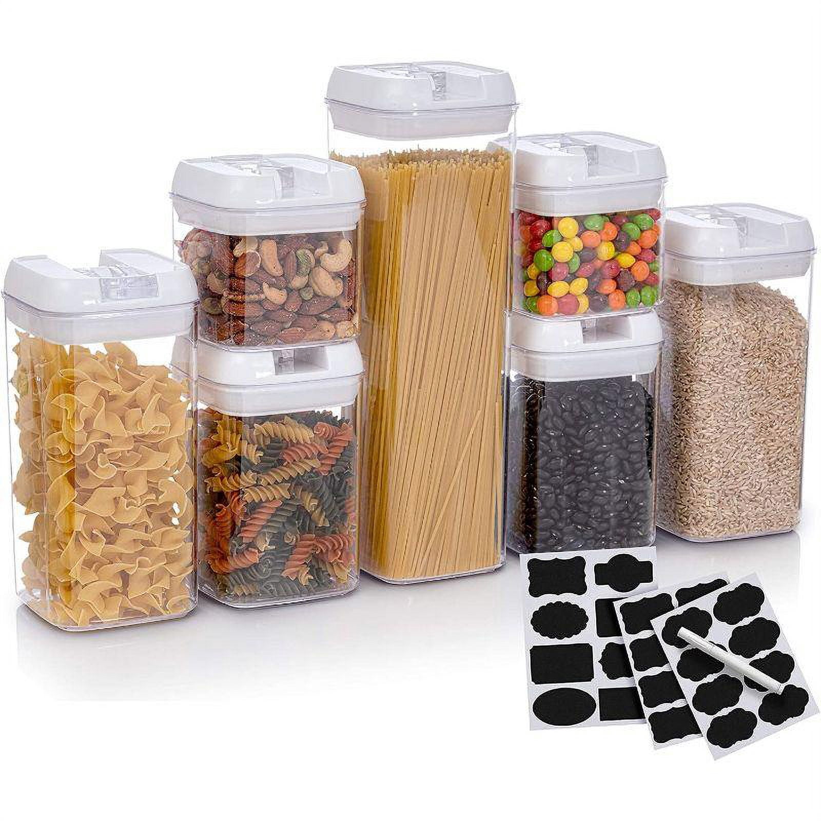 Cheer Collection Airtight Food Storage Containers and Pantry Organizer Bins, Includes Dry Erase Marker and Labels, Set of 7 (Black)