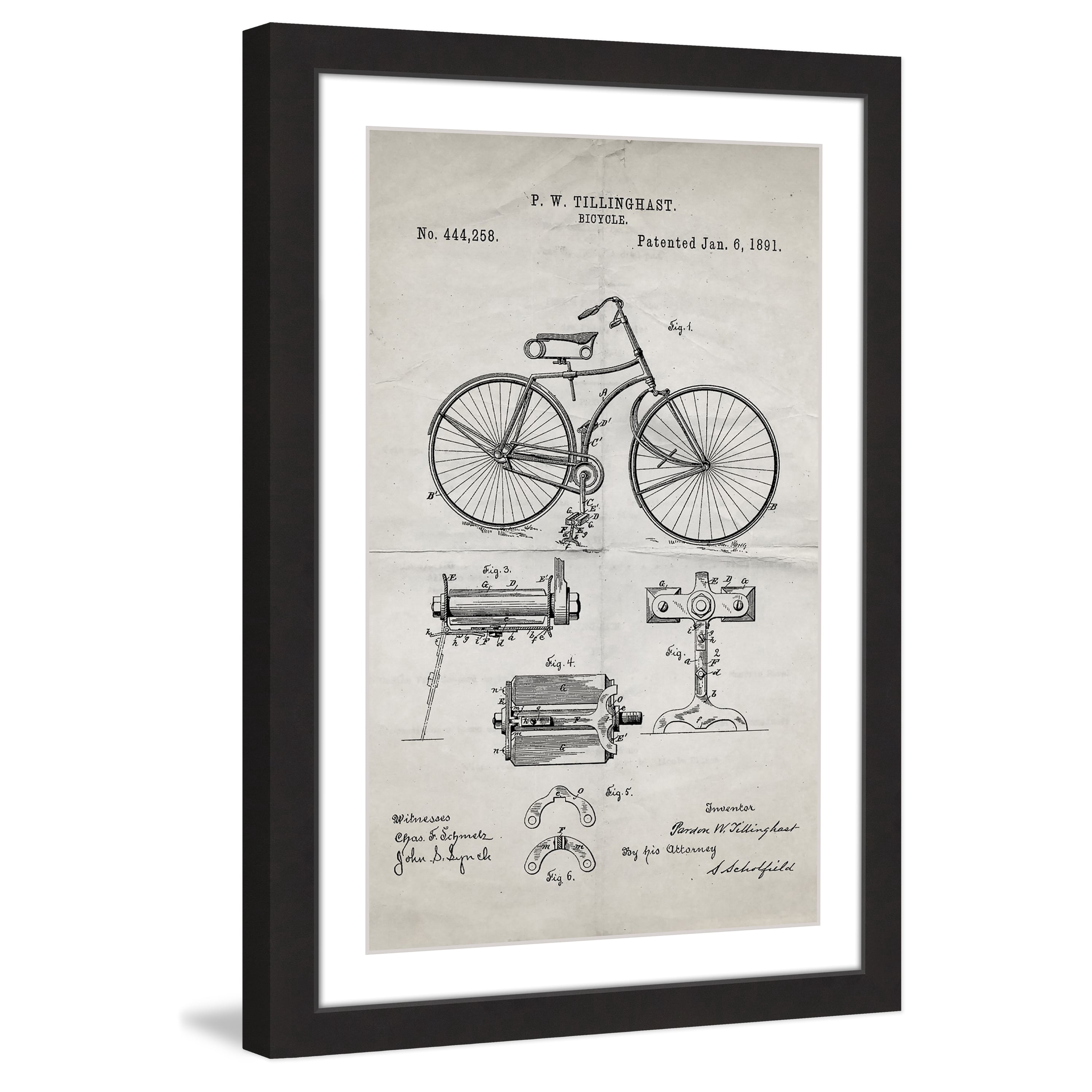 "Bicycle 1891 Old Paper" Framed Painting Art Print