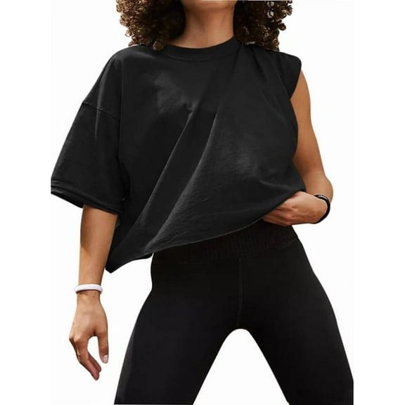 Women's Summer Casual Loose Fit Plain Soild Basic Short Sleeve Crop Tops T-Shirts