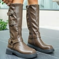 thumbnail image 4 of HAOTAGS Mid Calf Boots for Women, Fall Winter Casual Belt Buckle Stylish Leather Boots Coffee 6, 4 of 9
