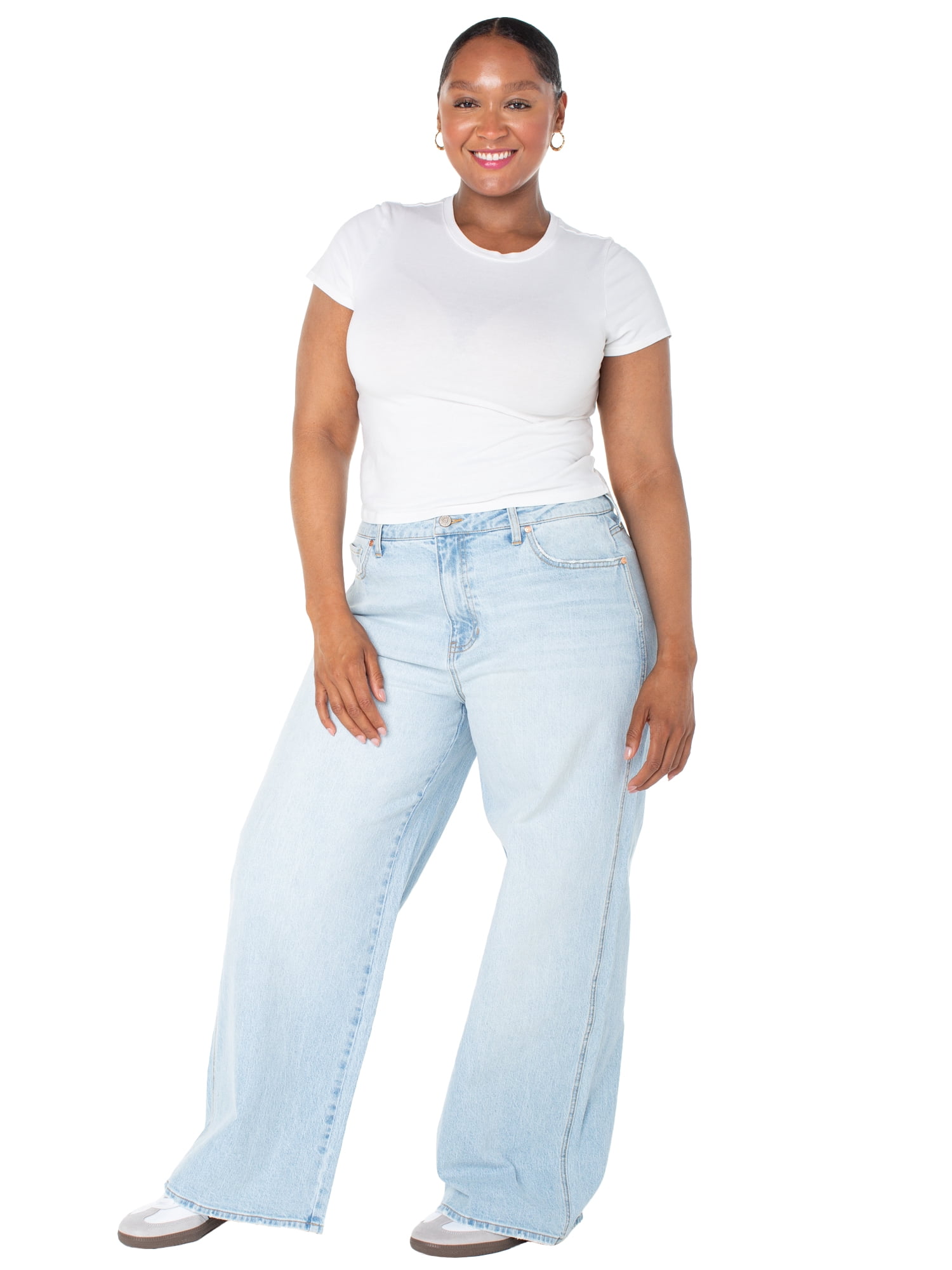 Celebrity Pink Women's and Women's Plus Baggy Wide Leg Jeans, Available in Regular, Short, Long Inseams, Sizes 1-24W