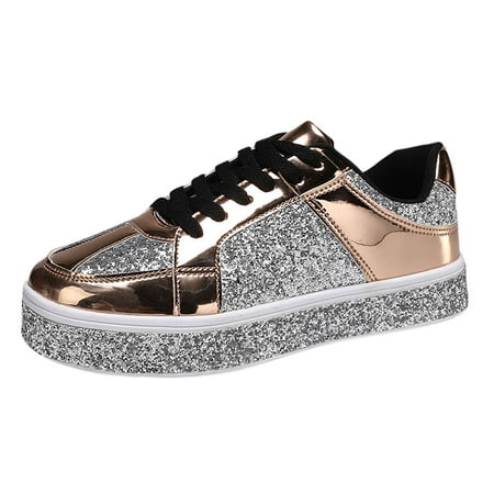 ZIZOCWA Women S Leather Platform Casual Shoes Fashion Low Top Lace Up Sneakers Sneakers Breathable Walking Womens Summer Sneakers Rose Gold Size40